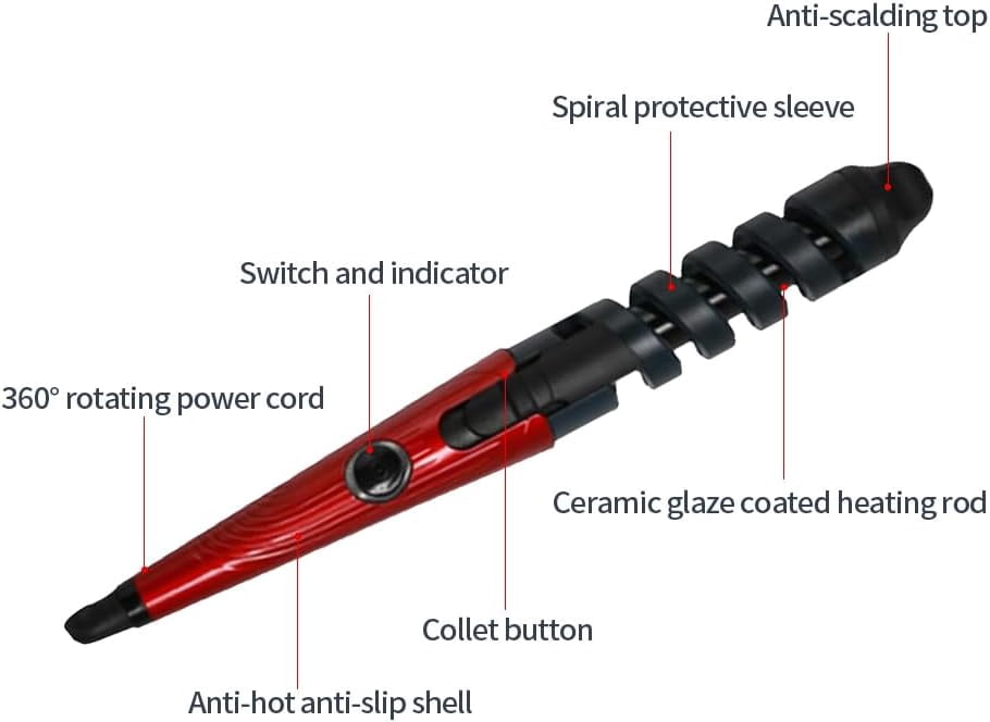 Automatic Hair Curling Iron, The Ceramic Body conducts Heat to Effectively Protect The Hair. It can be Set in Ten Seconds After Winding The Hair, Suitable for Daily Styling - Red