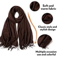 thumbnail image 5 of Foulard Femme Chaude Automne Coton Uni avec Pompons / Franges (Café), 5 of 5