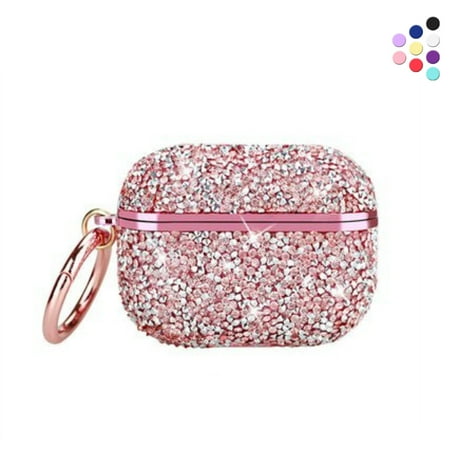 Diamond Glitter Case for AirPods 3rd Generation Glitter Case for Women Girls Girly Crystal Diamond Rhinestone Bling Protective with Keychain (Pink)