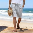 thumbnail image 3 of Linen Shorts for Men with Drawstring Elastic Waist Shorts Breathable Summer Vacation Casual Linen Shorts Flat Front Cotton Linen Wear with Pockets,Gray XL, 3 of 4