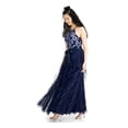 thumbnail image 3 of TEEZE ME Womens Navy Ruffled Textured Floral Sleeveless Halter Full-Length Layered Prom Dress 1, 3 of 3