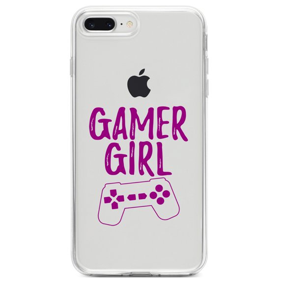 DistinctInk Clear Shockproof Hybrid Case for iPhone 7 PLUS / 8 PLUS (5.5" Screen) TPU Bumper Acrylic Back Tempered Glass Screen Protector - Gamer Girl - Video Games