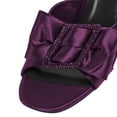 thumbnail image 3 of FSJ Women Open Toe Crystal Chunky High Heel Bow Sandals Adjustable Buckle Ankle Strap Satin Pumps Evening Party Dance Wedding Shoes Size 5 Purple, 3 of 4