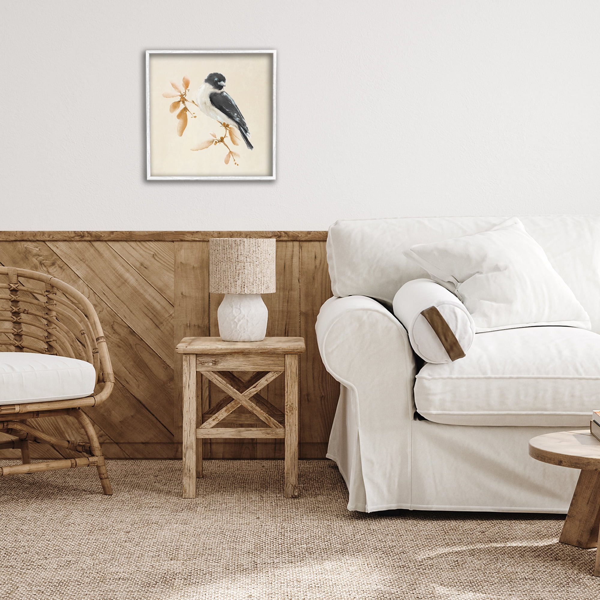 Stupell Industries Subtle Watercolor Chickadee White Framed Giclee Art, design by Diannart