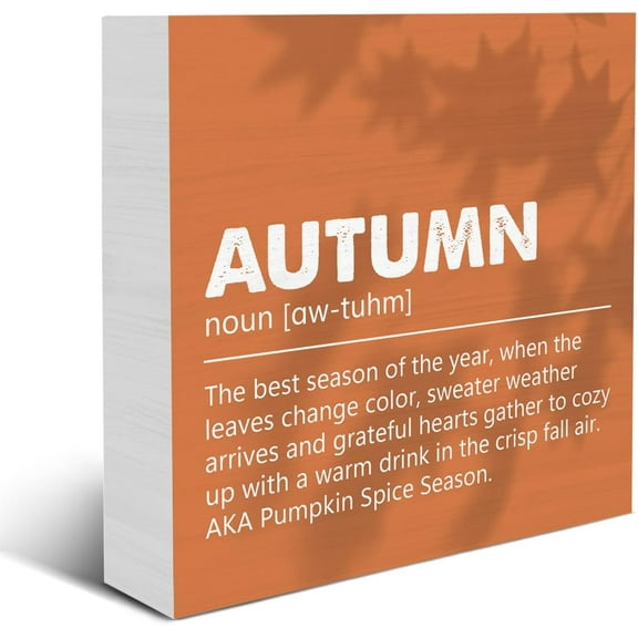 Cskhip Fall Decor Sign Autumn Definition Wood Box Sign Fall Quote Wood Sign Wooden Block Sign Decoration for Home Farmhouse Shelf Desk 5x5 inch