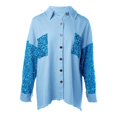 thumbnail image 5 of Unir Oversized Sequin Sleeve Denim Jacket for Women, Frayed Edge Button Down, Casual Everyday Long Sleeve Outerwear, 1 Piece, S-XXL, Plus Size Friendly, 5 of 5
