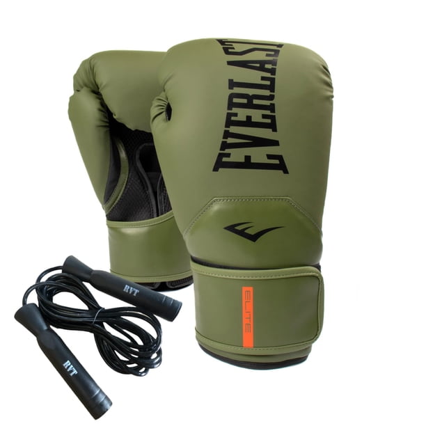 Kit de Box Everlast Elite 2 Verde Militar 14 OZ + Cuerda para Saltar