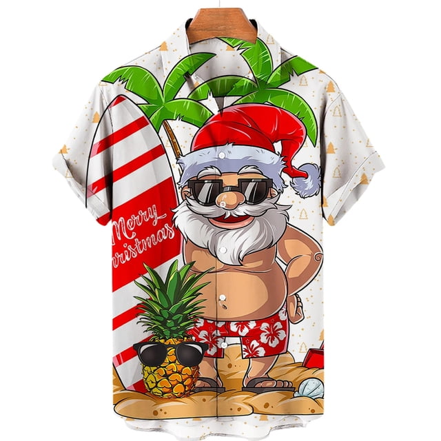 Camisas con gráfico navideño de Papá Noel para hombre, camisetas hawaianas Harajuku, Camiseta corta con estampado, ropa de gran tamaño para vacaciones a la moda, 2024