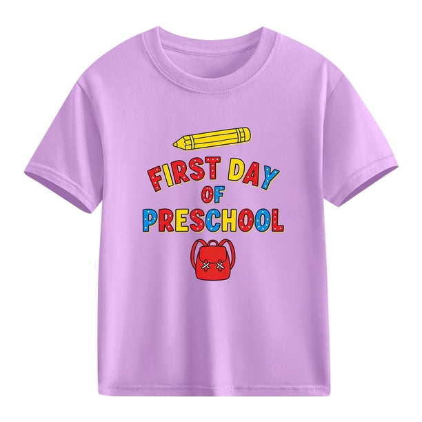 Blusas y camisas de manga corta con cuello redondo para niños y niñas, camisetas gráficas de manga corta, blusas con estampados bonitos para la temporada escolar.