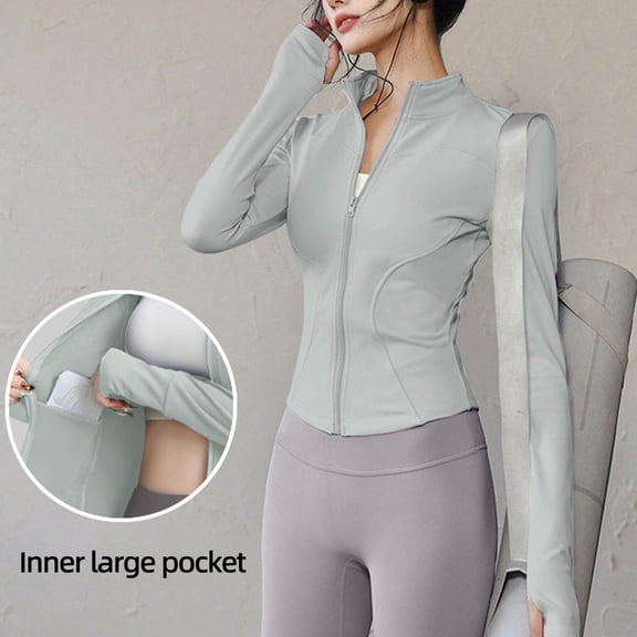 ylioge Zip Up Shirts for Women with Pockets Plus Size S-4X Long Sleeve Jackets Womens Stretchy Slim Solid Color Mock Neck Athletic Workout Yoga Tops