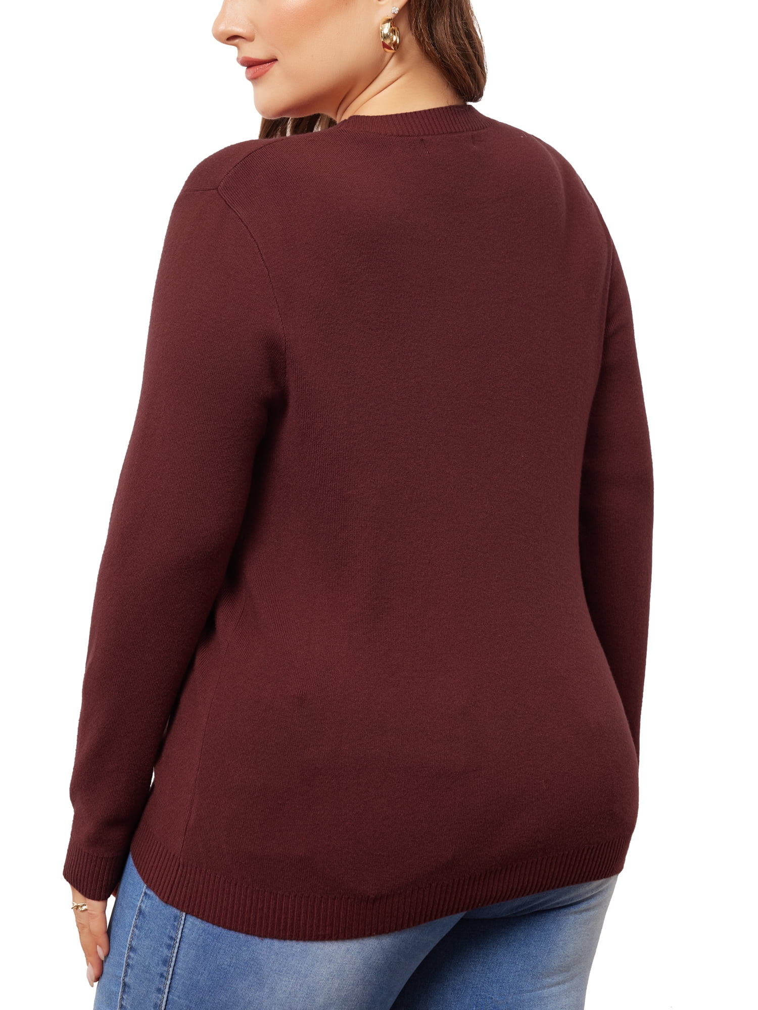 DARING DIVA Plus Size Long Sleeve Crewneck Sweater Fall Casual Tops 3X Burgundy