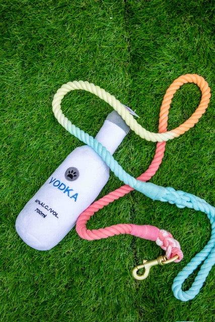 Glow Pups Dog Leash 5 Foot Cotton Rainbow Adjustable Dog Standard Leash, Rainbow Ombre