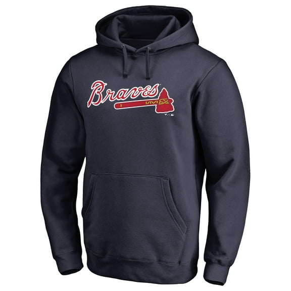 Men's Navy Atlanta Braves Official Wordmark Fitted Pullover Hoodie
