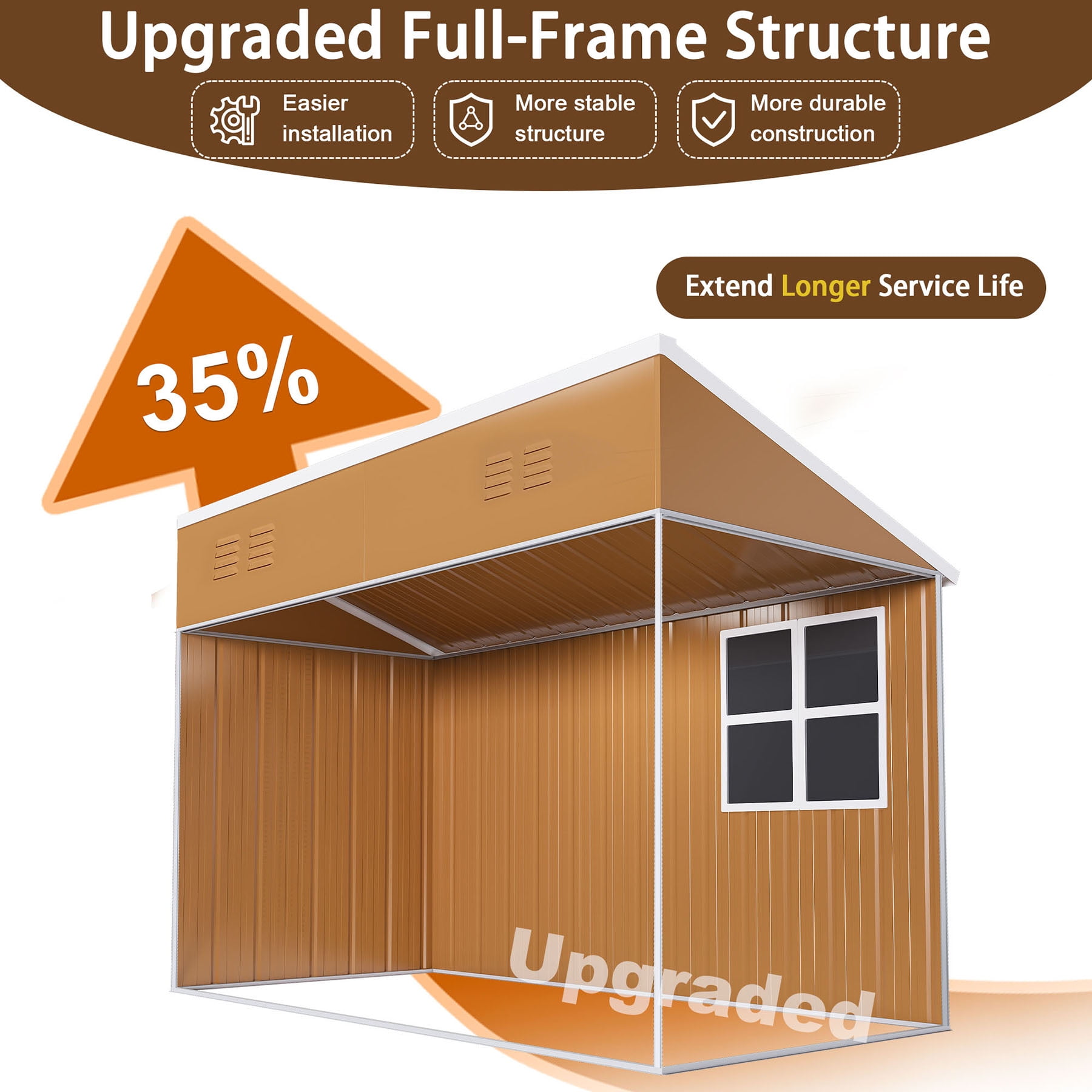 8x4 FT Weatherproof Outdoor Metal Storage Shed with Double Doors, Windows and Ventilation for Lawn Organization