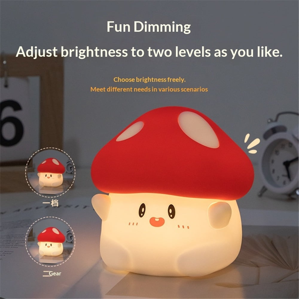 LED Mushroom Silicone Night Light Soft Sleeping Nursery Night Light Dimmable Timer Rechargeable Lamp Room Decor Baby Bedside Lamp