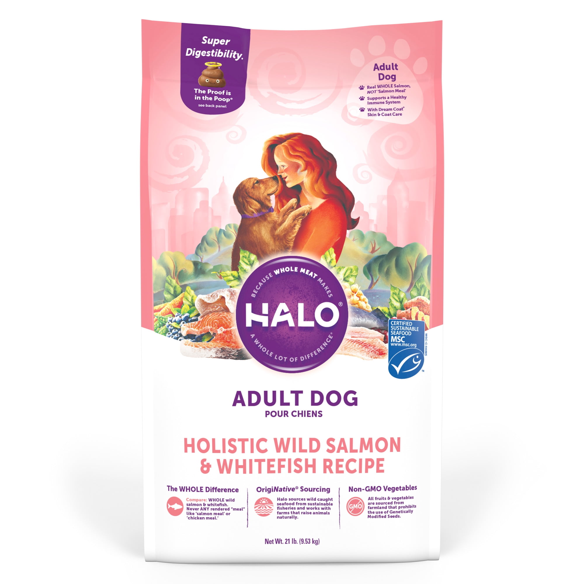 Halo Natural Dry Dog Food, Wild Salmon & Whitefish Recipe, 21-Pound Bag