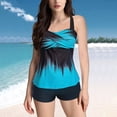 thumbnail image 2 of Fadeal Bathing Suit for Women Women Plus Size Tankini Swimsuits Two Piece Color Block Cutout Flowy Tummy Bathing Suits with Shorts Tankini Swimsuits for Women Blue L, 2 of 4