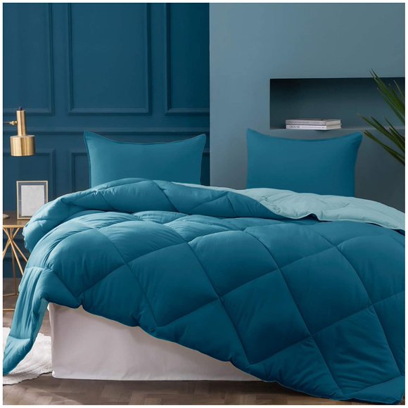 KASENTEX Ensemble de Couette Réversible Bicolore Super Doux Bleu Sarcelle/bleu, Lit Simple