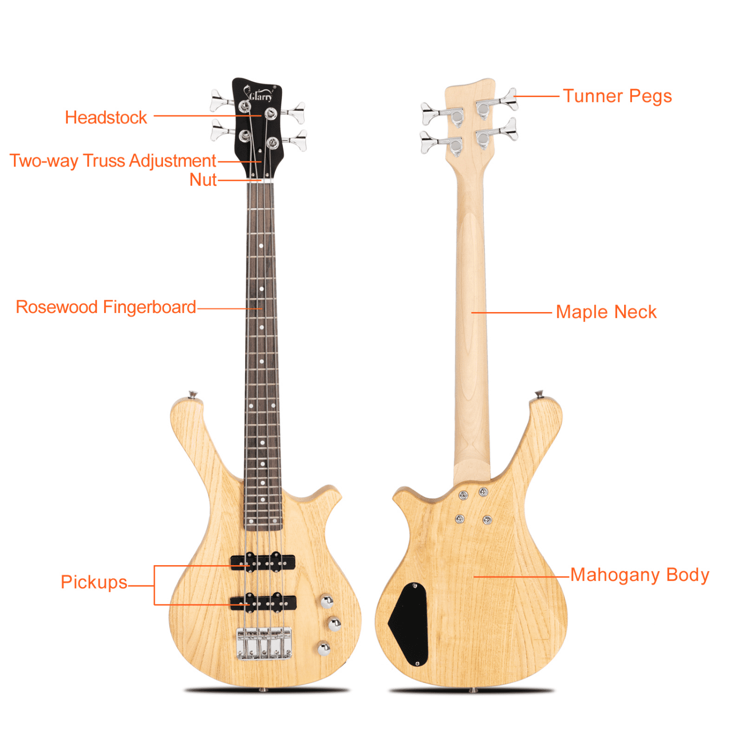 Hassch 36in Electric Bass Guitar, 4 String Beginner Starter Kit with Bag, Strap, Cable and Other Accessories, Burlywood