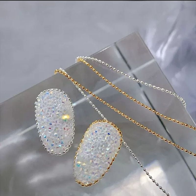 1M/Pack 0.8mm Gold Silver Nail Bead Chain Charm Ellipse Stone Nail Art Decorations Giltter Metal Steel Ball Jewelry Accessory