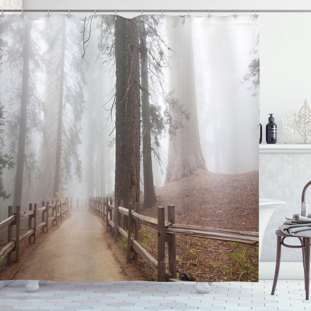 Yosemite Shower Curtain, Evergreen Forest and Walkway in Sequoia