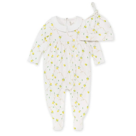 Burt's Bees Baby Organic Cotton Baby Girl Jumpsuit & Knot Top Hat Set, Sizes Newborn-6/9 Months