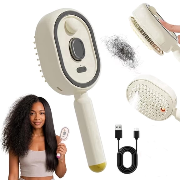 Electric Steam Brush, 2026 New Steam Hair Straightener Brush, Portable Electric Steam Brush for Hair, Straightening Hot Comb,（Off-white）