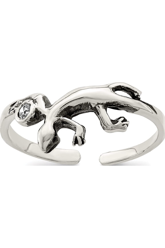 Sterling Silver Antiqued Lizard Cz Toe Ring Made In Thailand qr783