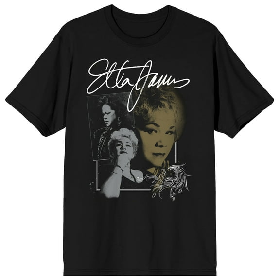 Etta James Signature and Collage Men's Black Short Sleeve Crew Neck Tee-Small