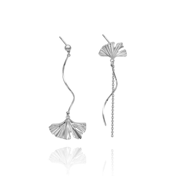 CETVLY Stylish Silver Ginkgo Spiral Floral Dangle Drop Earrings for Women,Modern Chandelier Dangly Earrings,Mixmatch Threader Earrings,Cool Flower Jewelry