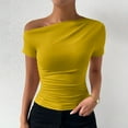 thumbnail image 3 of Women One Shoulder Ruched Short Sleeve T Shirt Summer Fashion Casual Solid Color Slim Fit Tee Top Streetwear, 3 of 6
