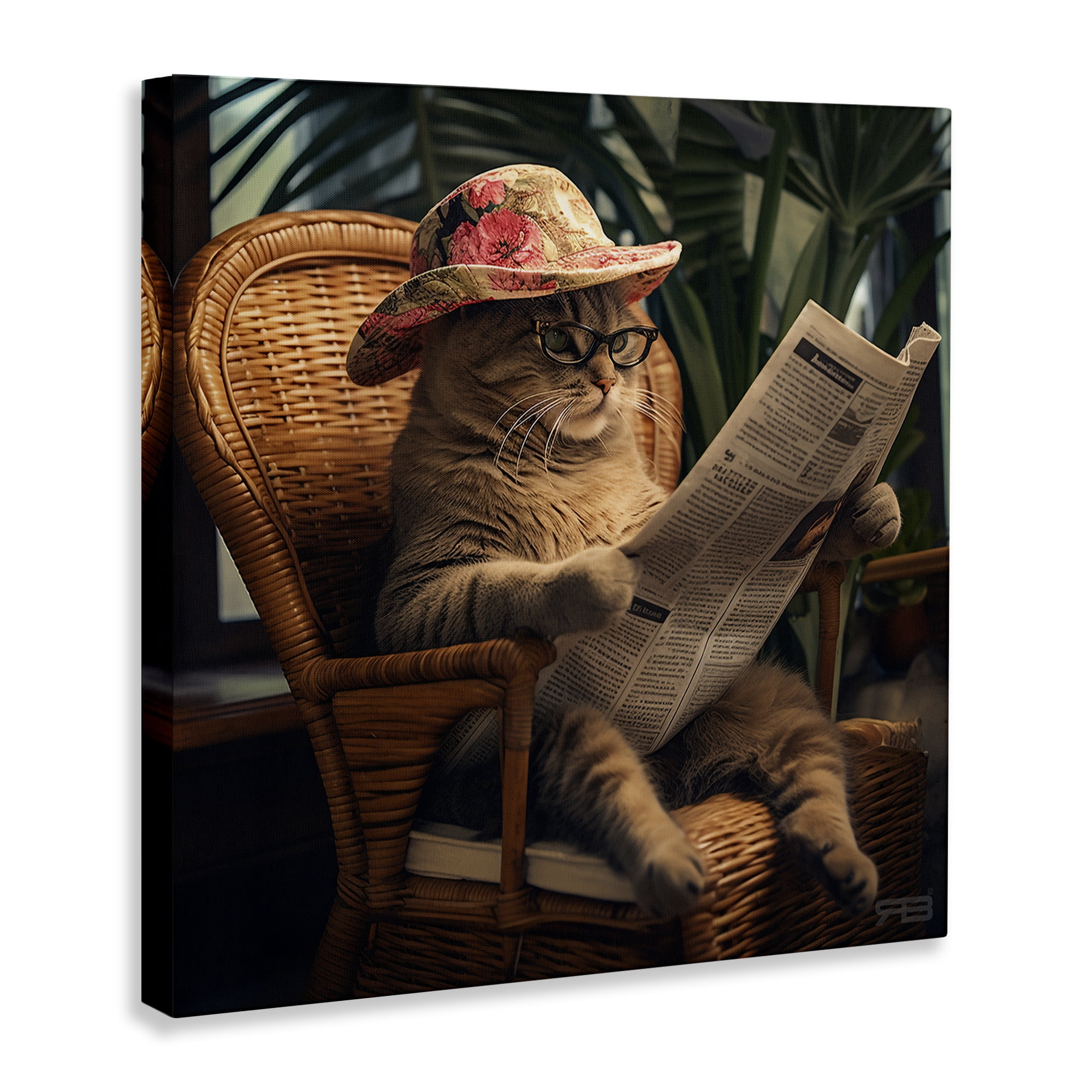 Stupell Industries Funny Cat & Newspaper Animals Painting Wrapped Canvas Art Print Wall Art, 17 x 17