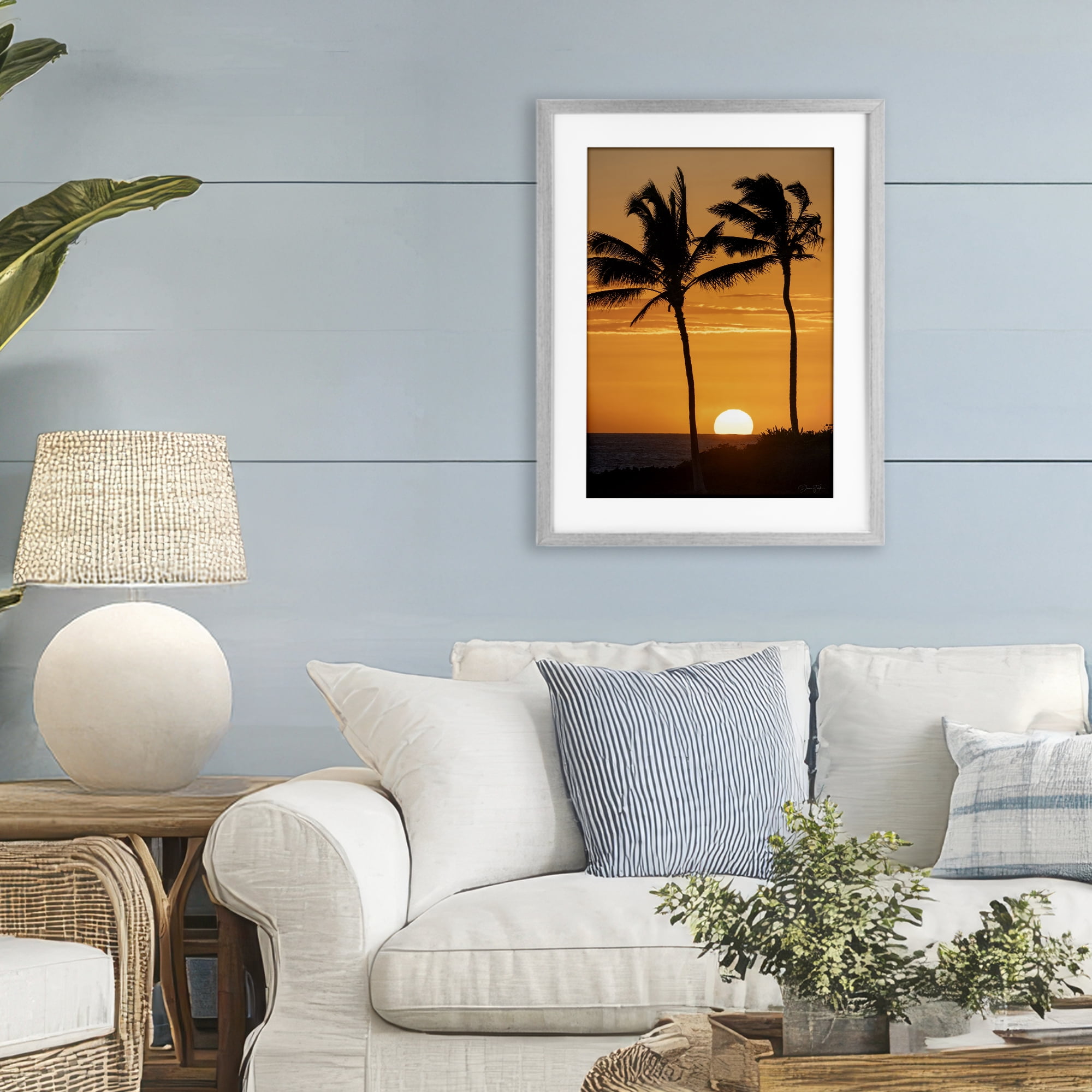 Stupell Industries Sunset Through Palm Trees Gray Framed Print Under Glass, design by Dennis Frates