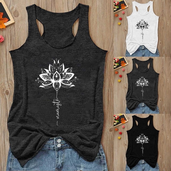 Xmyrz Tank Tops For Women Loose Fit Sleeveless Round Neck Racerback Athletic Graphic Tees Beach Vacation Trendy Vest