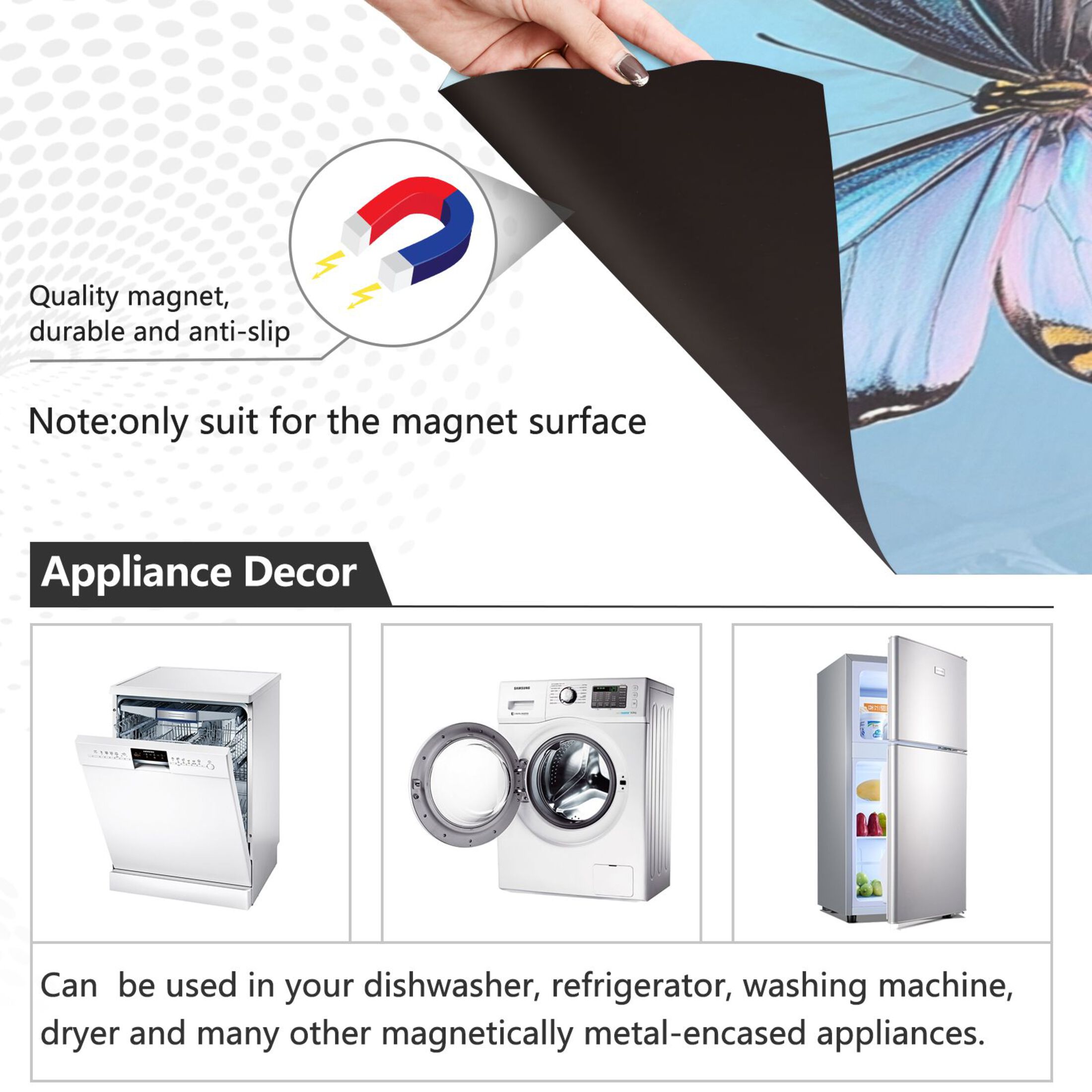 Dishwasher Magnetic Sticker 23x26 Inch Refrigerator Magnetic Sticker Washing Machine Magnetic Sticker Kitchen Panel Magnetic Sticker Home Decor Light Blue Flower Butterfly