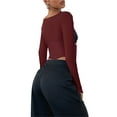 thumbnail image 5 of Women Y2K Long Sleeve Crop Tops Solid Color Round Neck Backless Basic T-shirt 90s Clothes, 5 of 6