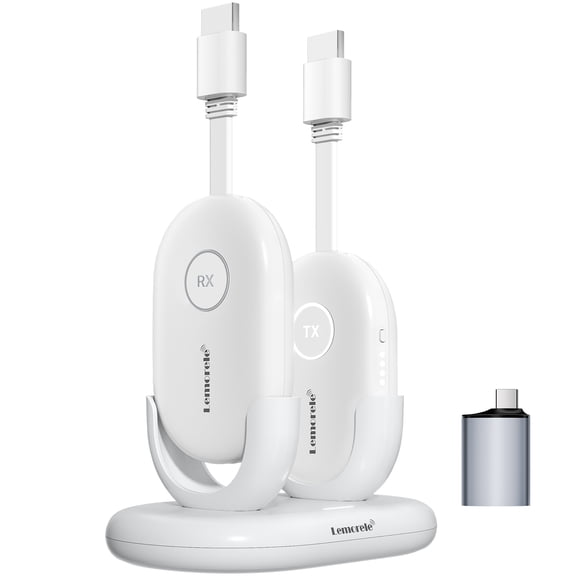 Lemorele Wireless HDMI Transmitter & Receiver Kit with Charging Dock,164FT 1080P Wireless Transmission,up to 8 TX, HDMI Extender with USB C to HDMI Adapter for Meeting,Classroom,Home Office