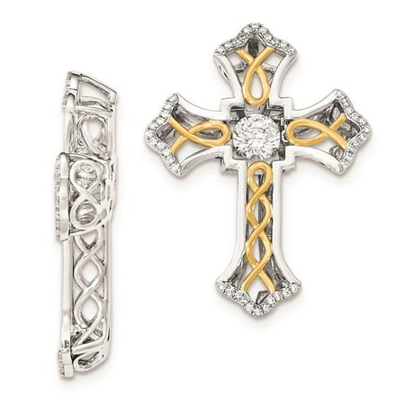 925 Sterling Silver Polished Gold-Plated Vibrant Crystal Cross Charm Pendant