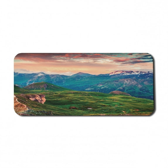 Mountain Computer Mouse Pad, Summer Morning of Grossglockner High Alpine Road Austrian Dramatic Sunset, Rectangle Non-Slip Rubber Mousepad X-Large, 35" x 15", Coral Teal Green, by Ambesonne
