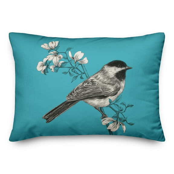 Creative Products Teal Chickadee and Flowers 14x20 Indoor / Outdoor Pillow