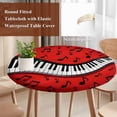 thumbnail image 4 of Piano Keyboards Round Tablecloth, Fitted Table Cover with Elastic for 36"-44" Round Tables, Musical Notes Vintage Red Table Cloth Outdoor Indoor Dinning Party Waterproof Tablecloths, 4 of 7