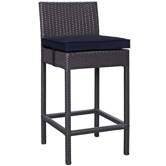 Modern Contemporary Urban Design Outdoor Patio Balcony Garden Furniture Bar Side Stool Chair, Rattan Wicker, Navy Blue