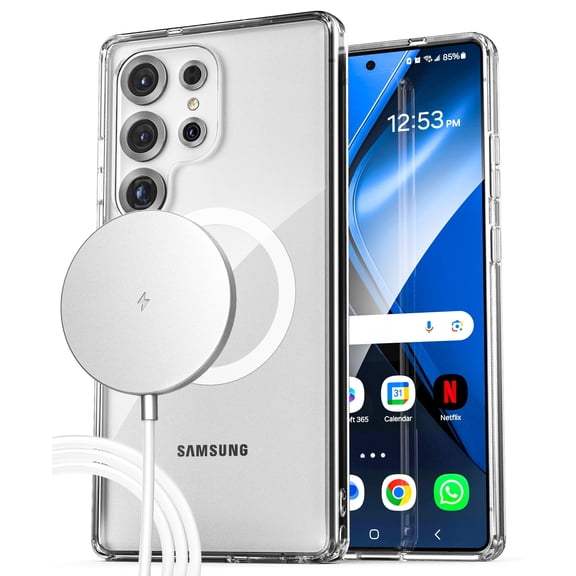Encased 2-in-1 for Samsung Galaxy S25 Ultra Phone Case (Compatible with MagSafe) with Magnetic Wireless Charger Included (Clear)