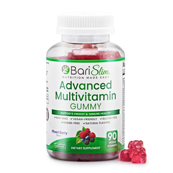 BariSlim Advanced Bariatric Multivitamin Gummies - Bariatric Vitamins for Patients After Weight Loss Surgery | Mixed Berry (90 Vegan Gummies)