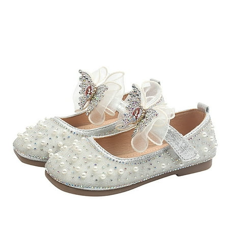 

Toddler/Little Girls Mary Jane Glitter Pearl Ballerina Flats Princess Shoes Slip-on School Party Dress Shoes