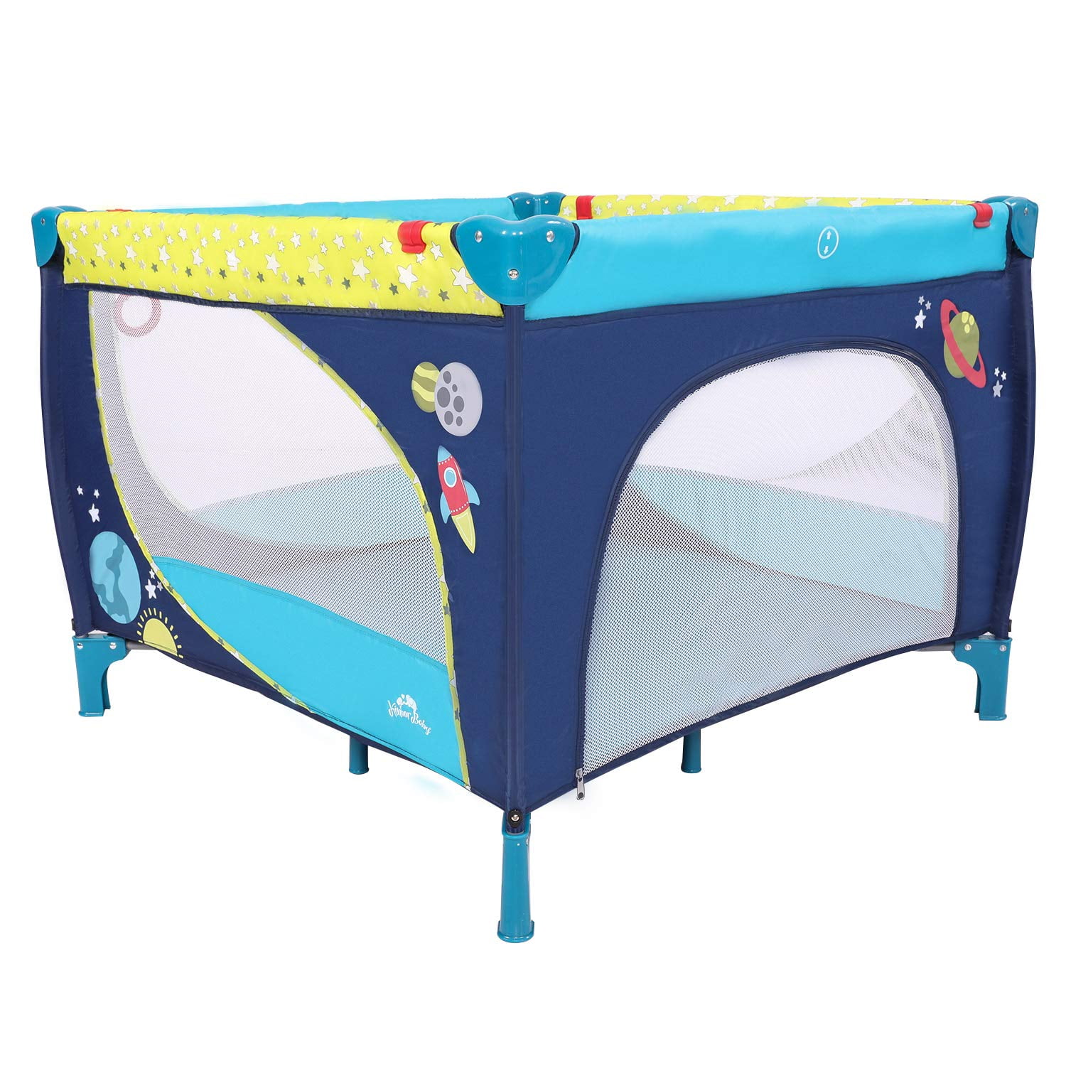 Baby Play Portable Playard Play Pen with Mattress Safety Baby Playard with Door Activity Center for Toddler Boys Girls Fun Time Indoor and Outdoor 39inch x 39inch（Blue） 
