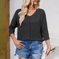 thumbnail image 4 of Summer Fashion 3/4 Sleeve T Shirts for Women Plus Size Round Neck Patchwork Lace Sleeves Solid Color, 4 of 5