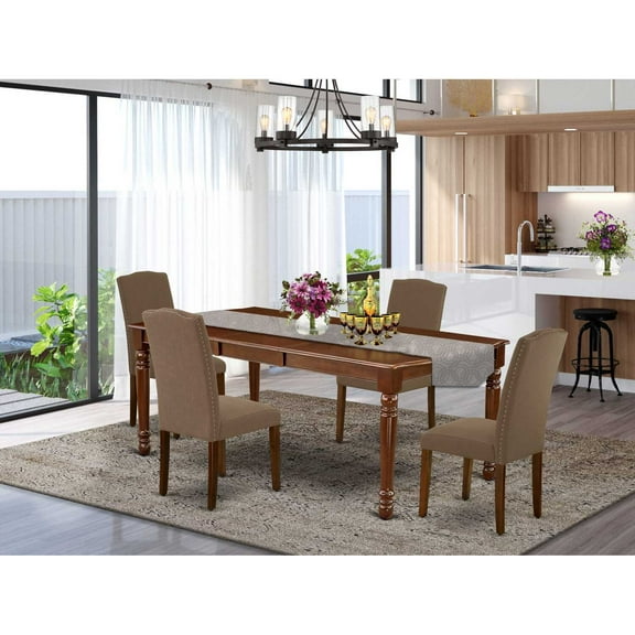 East West Furniture Dining Room Set Mahogany, DOEN5-MAH-18