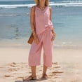 thumbnail image 2 of Lumtrix Summer Two Piece Sets Women 2026 Stiped Going Out Outfit Sleeveless Tank Top Wide Leg Capri with Pockets Pant Suit Red S, 2 of 6