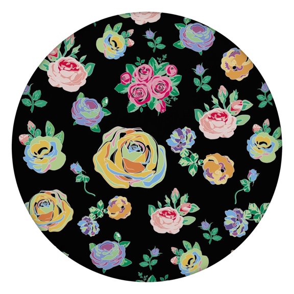Floral Patterned Round Tablecloth with Elastic Edge, Ideal for Daily Meals, Parties or Picnics, Fits 44-52 Inch Tabletop